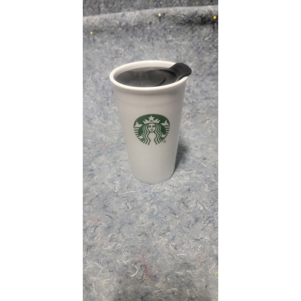 Starbucks White Green Logo Ceramic Travel Tumbler with Side Lid 10oz